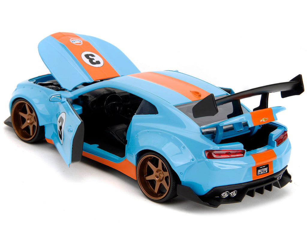 2016 Chevrolet Camaro Widebody #3 Light Blue with Orange Stripes "Gulf Oil" "Wide Body" Series 1/24 Diecast Model Car by Jada - image 4