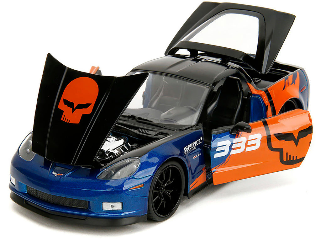 2006 Chevrolet Corvette Z06 #333 "Spirit Racing" Blue Metallic and Orange with Black Hood and Top "Bigtime Muscle" Series 1/24 Diecast Model Car by Jada - image 2
