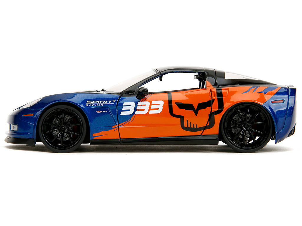 2006 Chevrolet Corvette Z06 #333 "Spirit Racing" Blue Metallic and Orange with Black Hood and Top "Bigtime Muscle" Series 1/24 Diecast Model Car by Jada - image 3