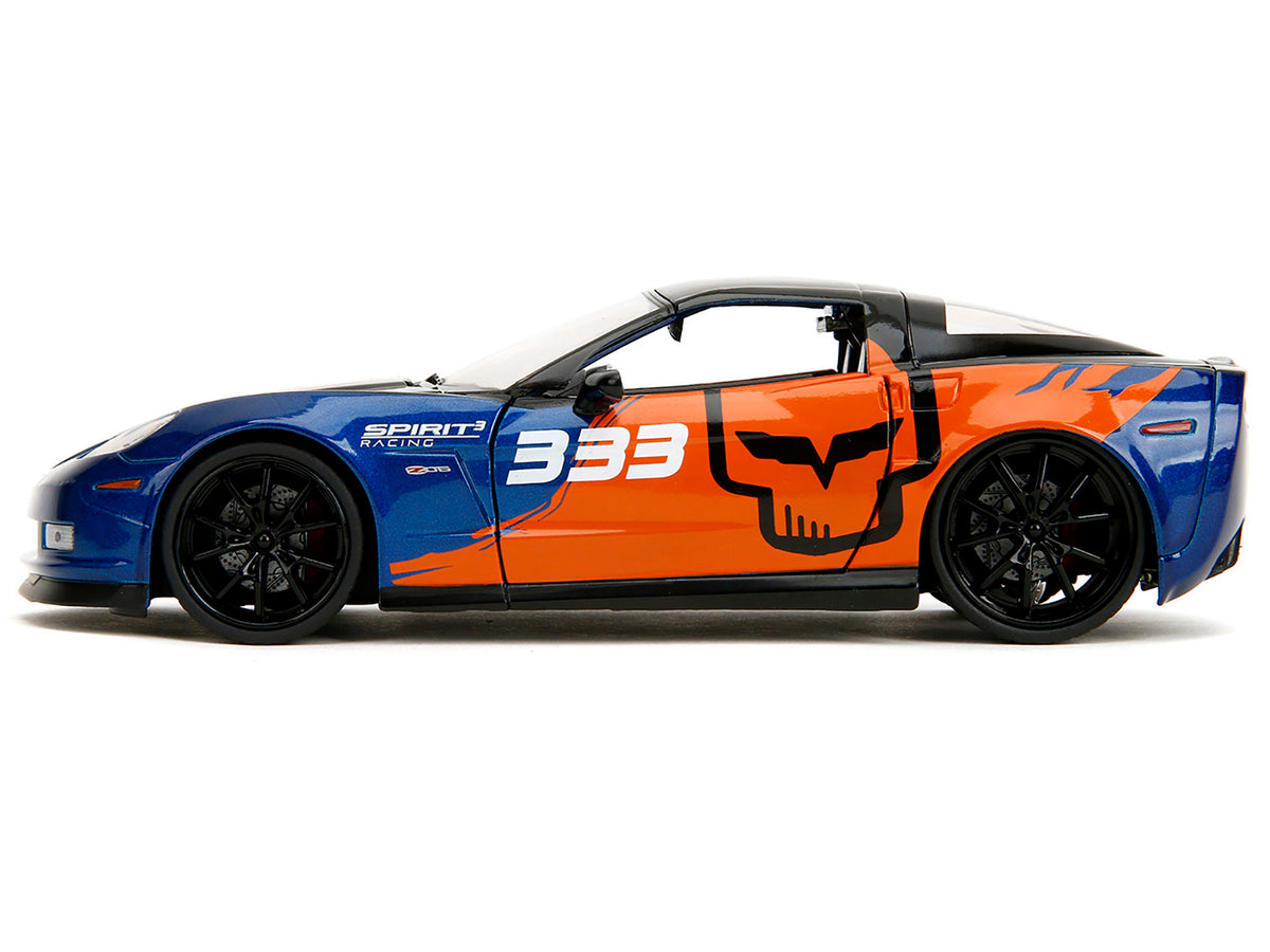 2006 Chevrolet Corvette Z06 #333 "Spirit Racing" Blue Metallic and Orange with Black Hood and Top "Bigtime Muscle" Series 1/24 Diecast Model Car by Jada - image 3