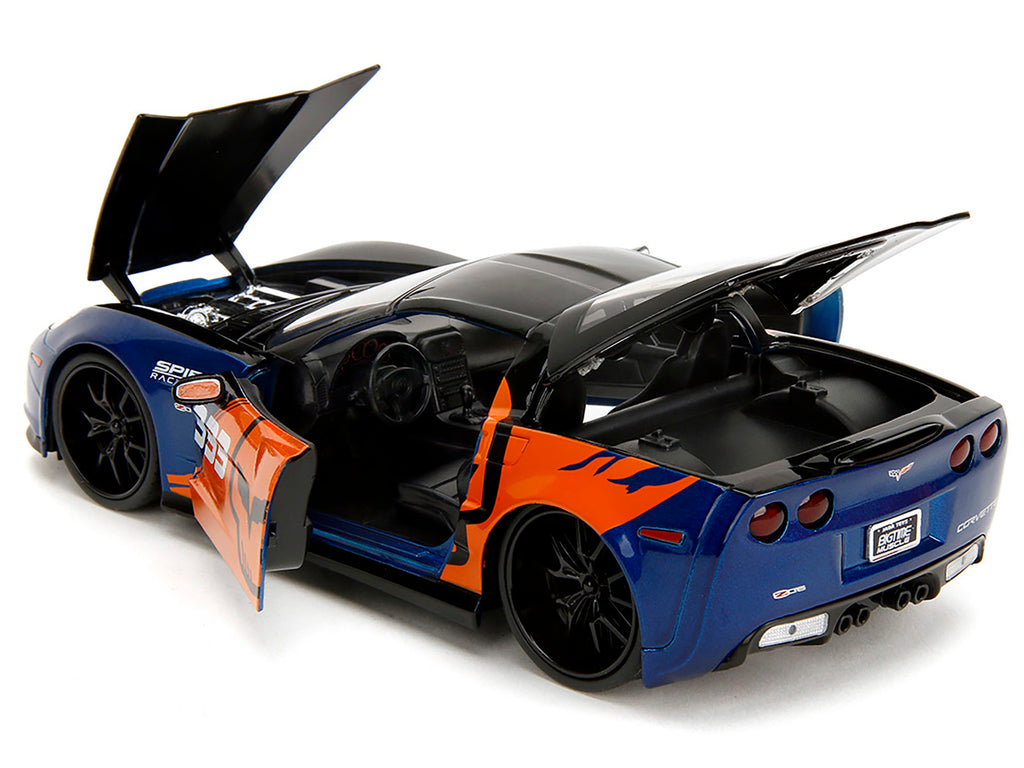 2006 Chevrolet Corvette Z06 #333 "Spirit Racing" Blue Metallic and Orange with Black Hood and Top "Bigtime Muscle" Series 1/24 Diecast Model Car by Jada - image 4
