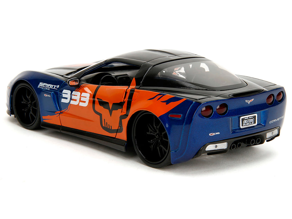2006 Chevrolet Corvette Z06 #333 "Spirit Racing" Blue Metallic and Orange with Black Hood and Top "Bigtime Muscle" Series 1/24 Diecast Model Car by Jada - image 5