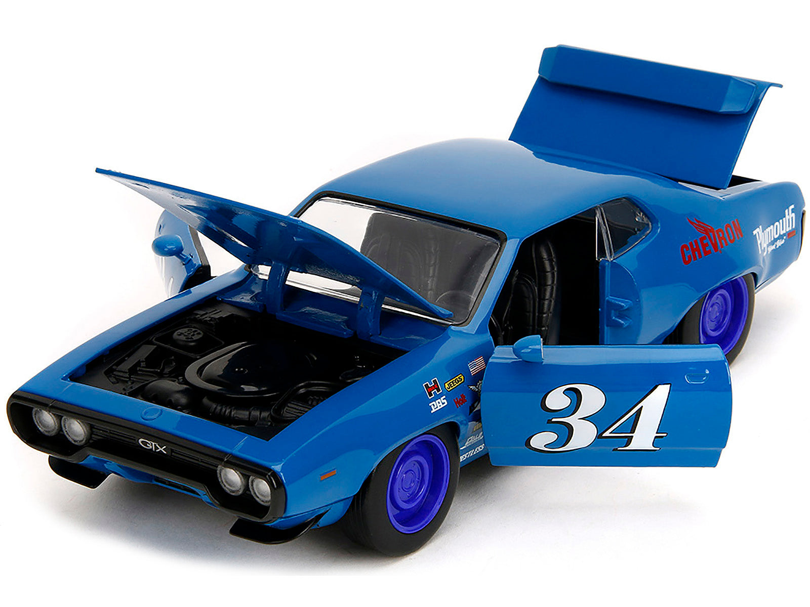 1972 Plymouth GTX #34 Blue with Graphics "Bigtime Muscle" Series 1/24 Diecast Model Car by Jada - image 2