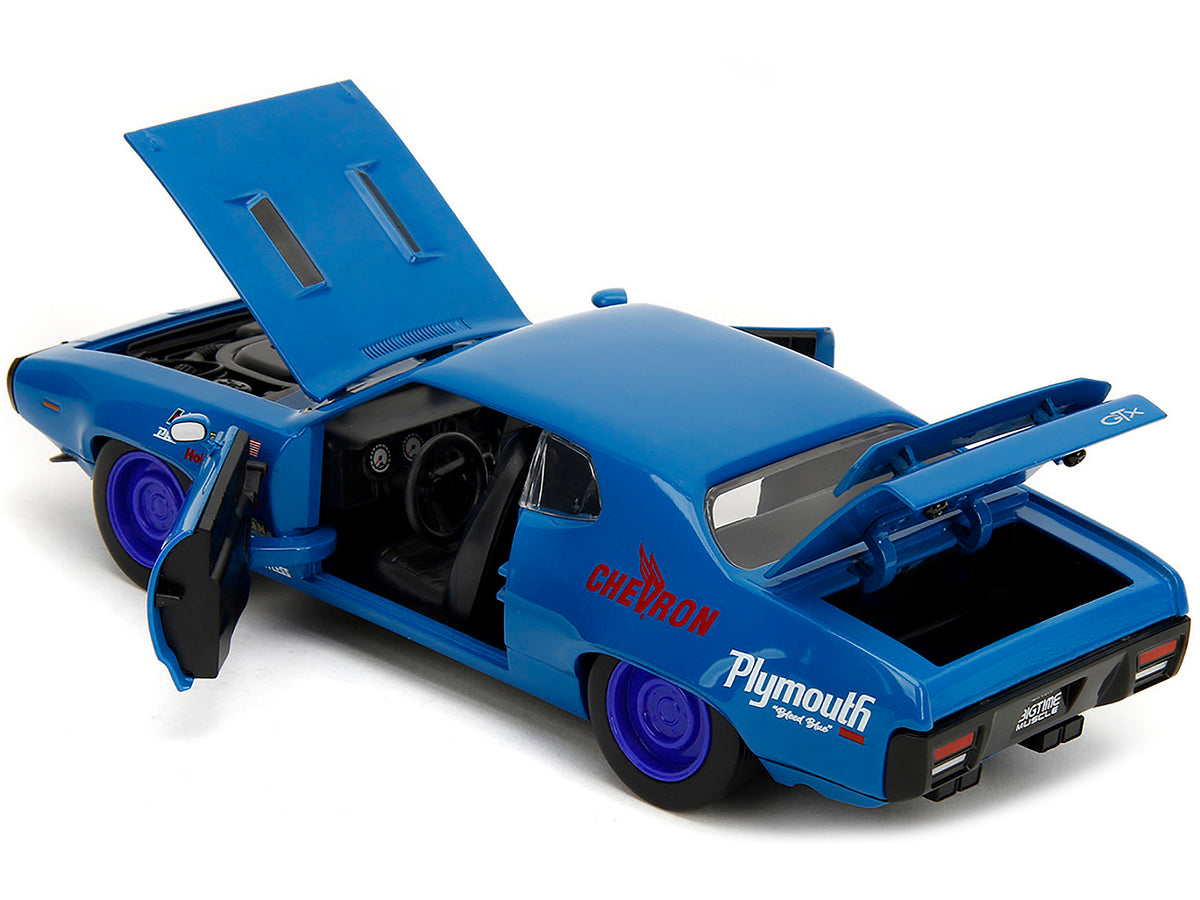 1972 Plymouth GTX #34 Blue with Graphics "Bigtime Muscle" Series 1/24 Diecast Model Car by Jada - image 4