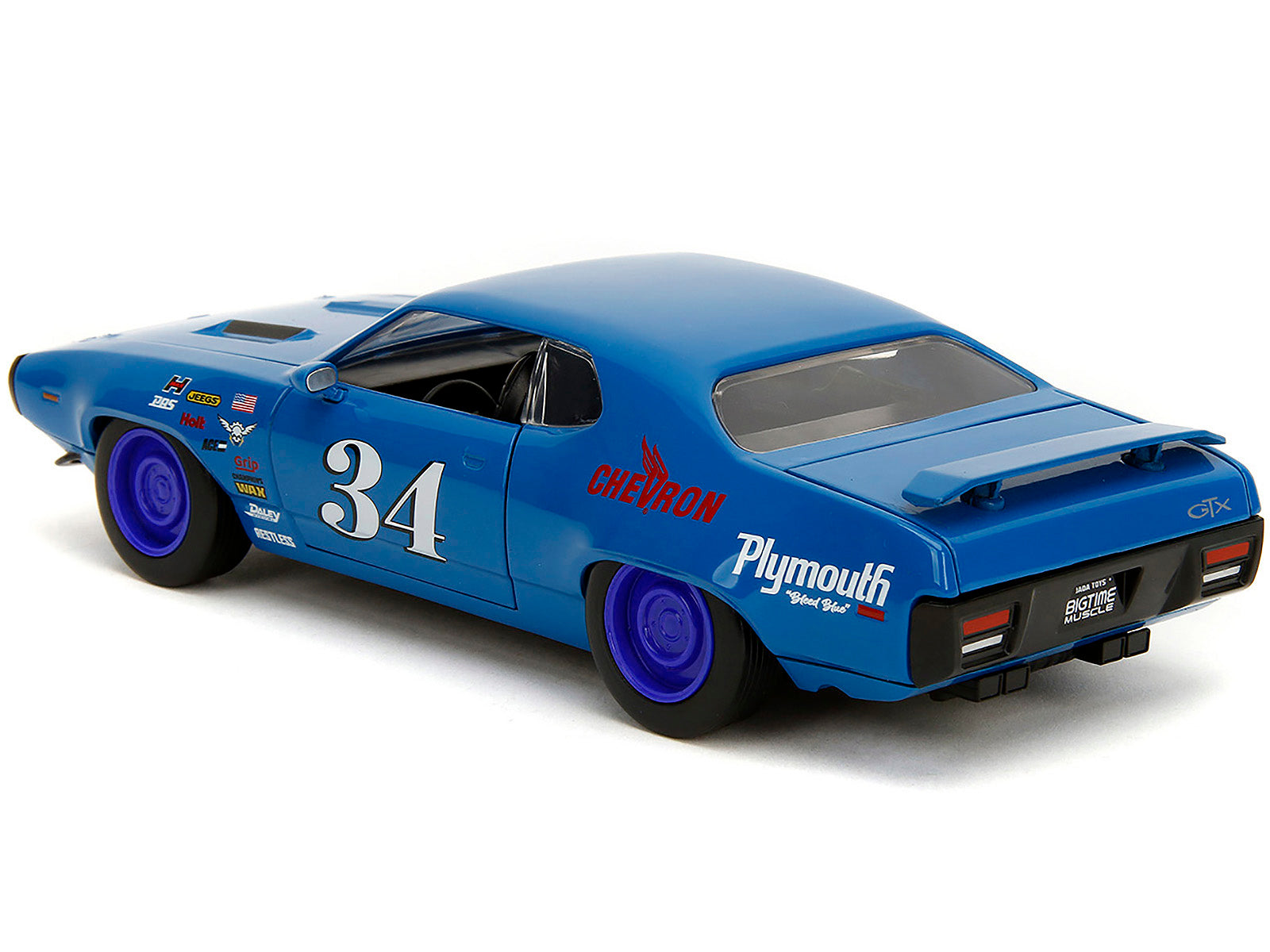 1972 Plymouth GTX #34 Blue with Graphics "Bigtime Muscle" Series 1/24 Diecast Model Car by Jada - image 5