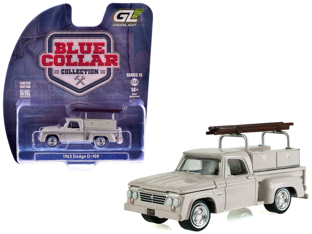 1963 Dodge D-100 Pickup Truck with Ladder Rack Sand Dune White "Blue Collar Collection" Series 15 1/64 Diecast Model Car by Greenlight