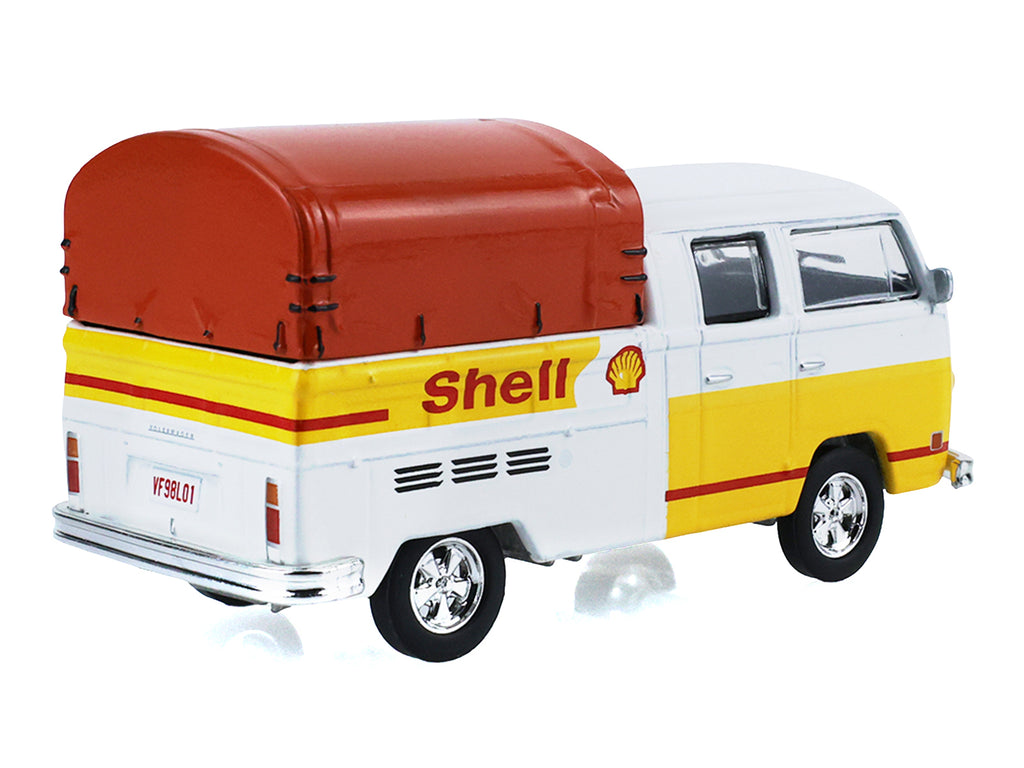 1974 Volkswagen T2 Doka Crew Cab Pickup Truck with Canopy "Shell Oil" White and Yellow with Red Canopy "Blue Collar Collection" Series 15 1/64 Diecast Model Car by Greenlight - image 3