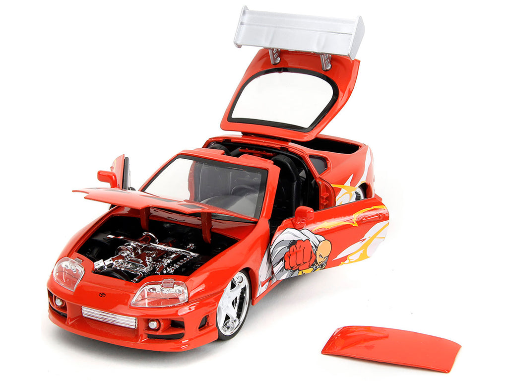 1995 Toyota Supra Red with Graphics and Saitama Diecast Figure "One Punch Man" (2015-2019) TV Series 1/24 Diecast Model by Jada - image 2