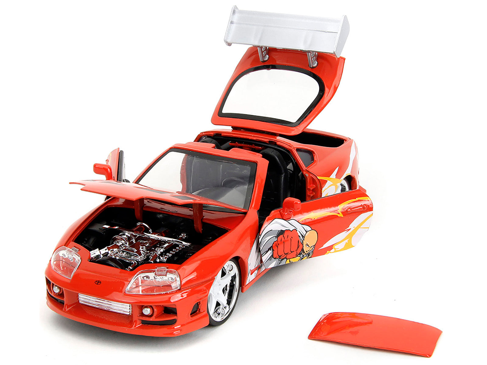 1995 Toyota Supra Red with Graphics and Saitama Diecast Figure "One Punch Man" (2015-2019) TV Series 1/24 Diecast Model by Jada - image 2