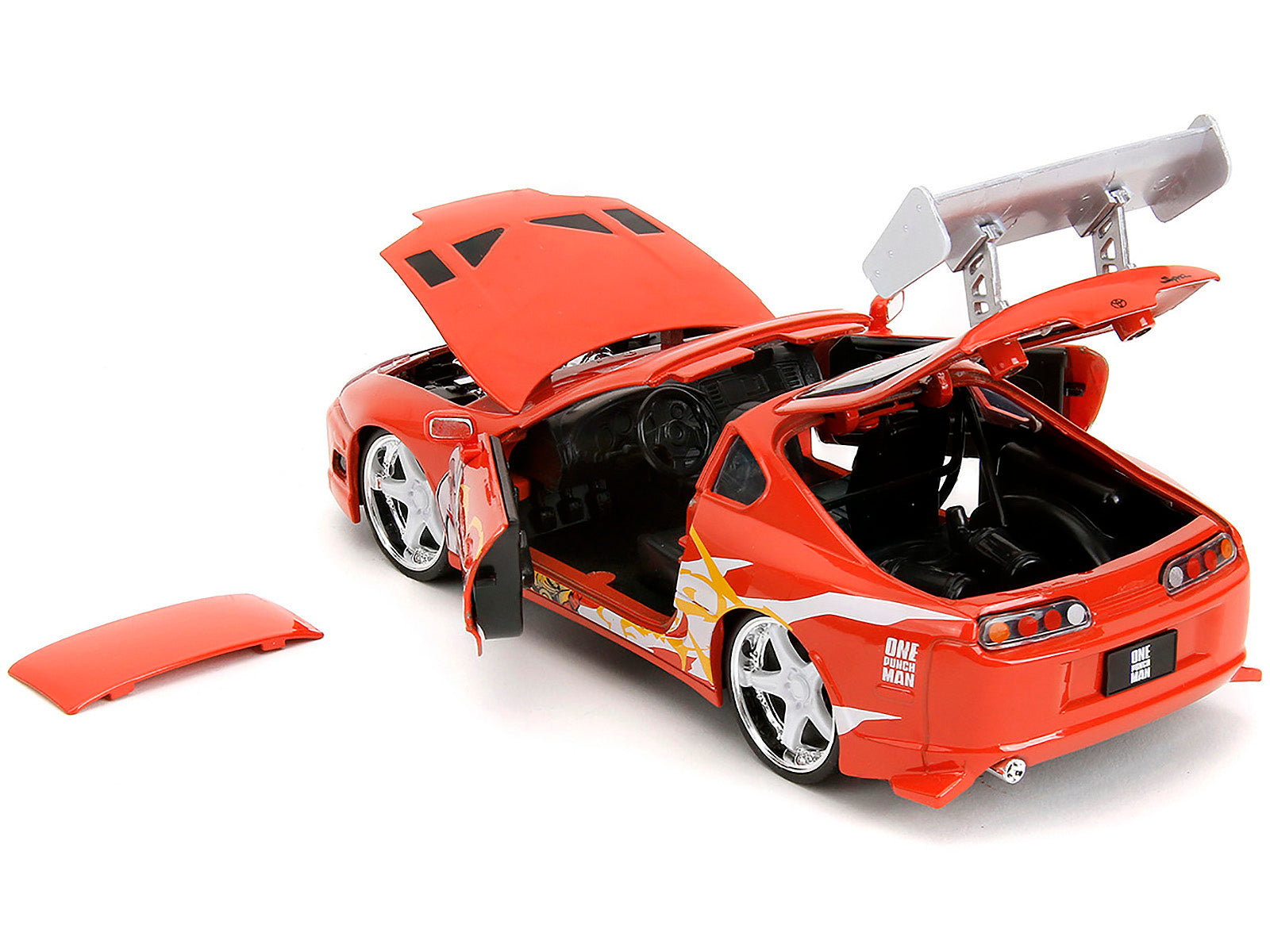1995 Toyota Supra Red with Graphics and Saitama Diecast Figure "One Punch Man" (2015-2019) TV Series 1/24 Diecast Model by Jada - image 3