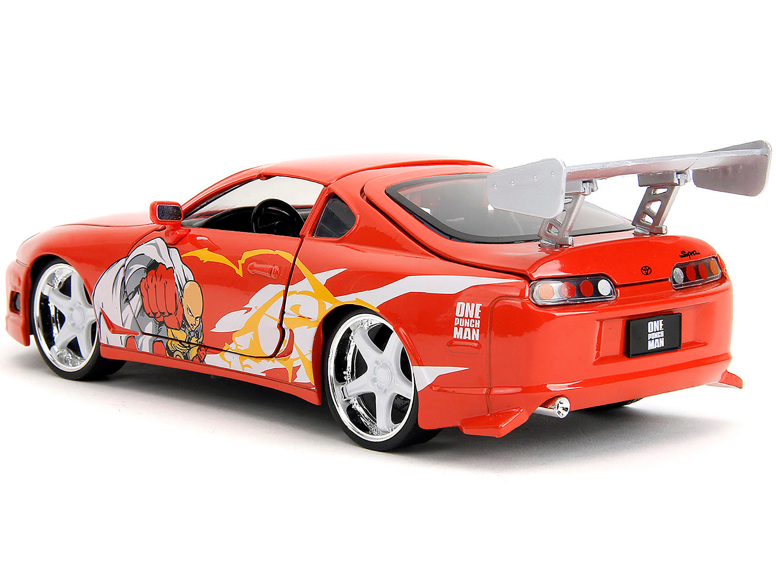 1995 Toyota Supra Red with Graphics and Saitama Diecast Figure "One Punch Man" (2015-2019) TV Series 1/24 Diecast Model by Jada - image 4