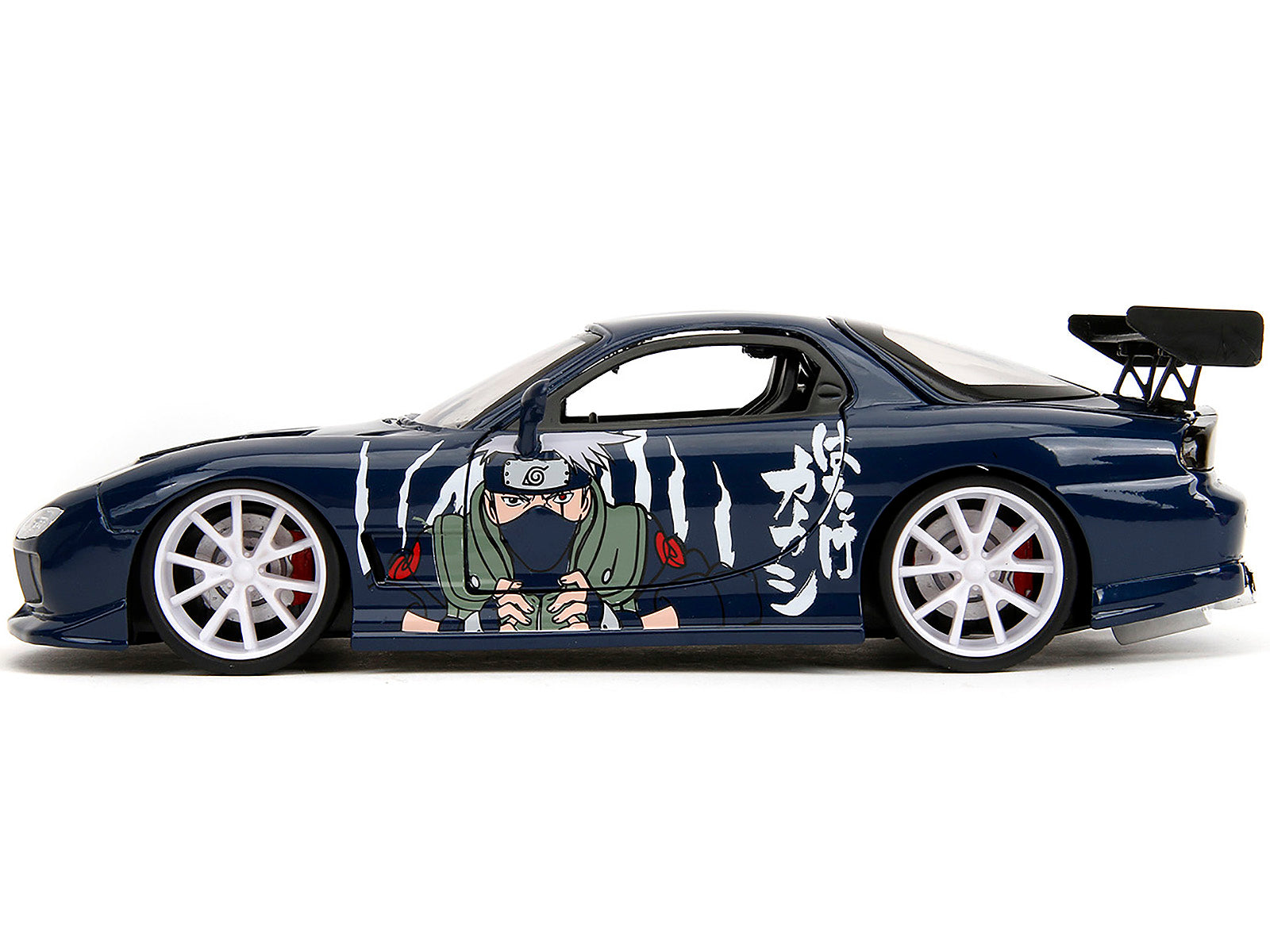 1993 Mazda RX-7 Dark Blue with Graphics and Kakashi Hatake Diecast Figure "Naruto Shippuden" (2009-2017) TV Series "Anime Hollywood Rides" Series 1/24 Diecast Model Car by Jada - image 3
