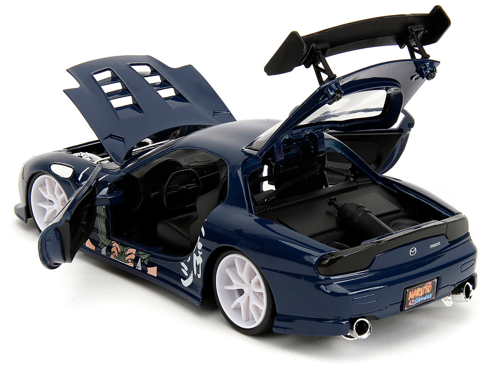 1993 Mazda RX-7 Dark Blue with Graphics and Kakashi Hatake Diecast Figure "Naruto Shippuden" (2009-2017) TV Series "Anime Hollywood Rides" Series 1/24 Diecast Model Car by Jada - image 4