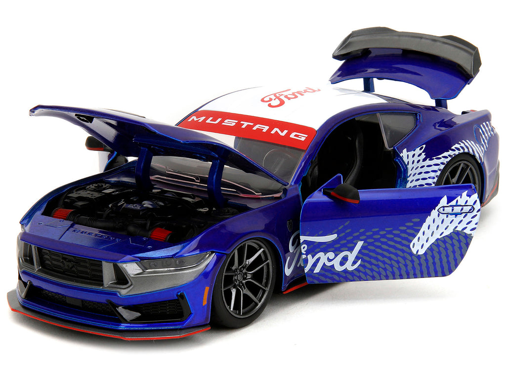 2024 Ford Mustang Dark Horse Candy Blue with White Top and "Mustang Horse Graphics" "Bigtime Muscle" Series 1/24 Diecast Model Car by Jada - image 2