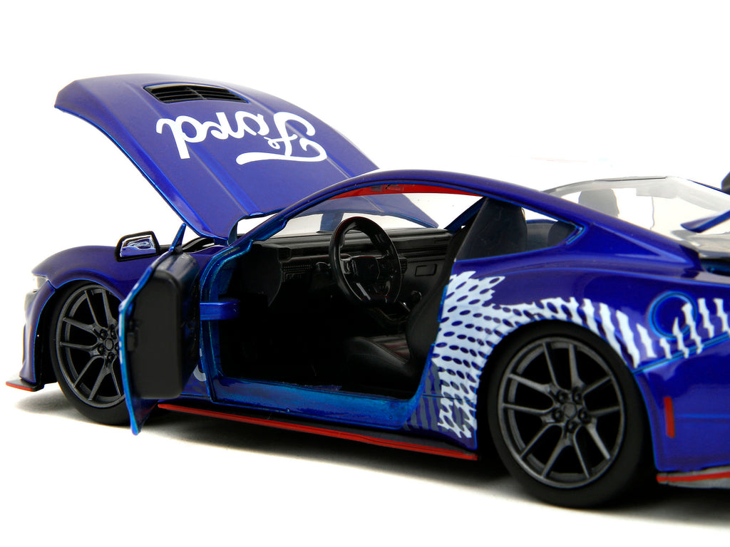 2024 Ford Mustang Dark Horse Candy Blue with White Top and "Mustang Horse Graphics" "Bigtime Muscle" Series 1/24 Diecast Model Car by Jada - image 3