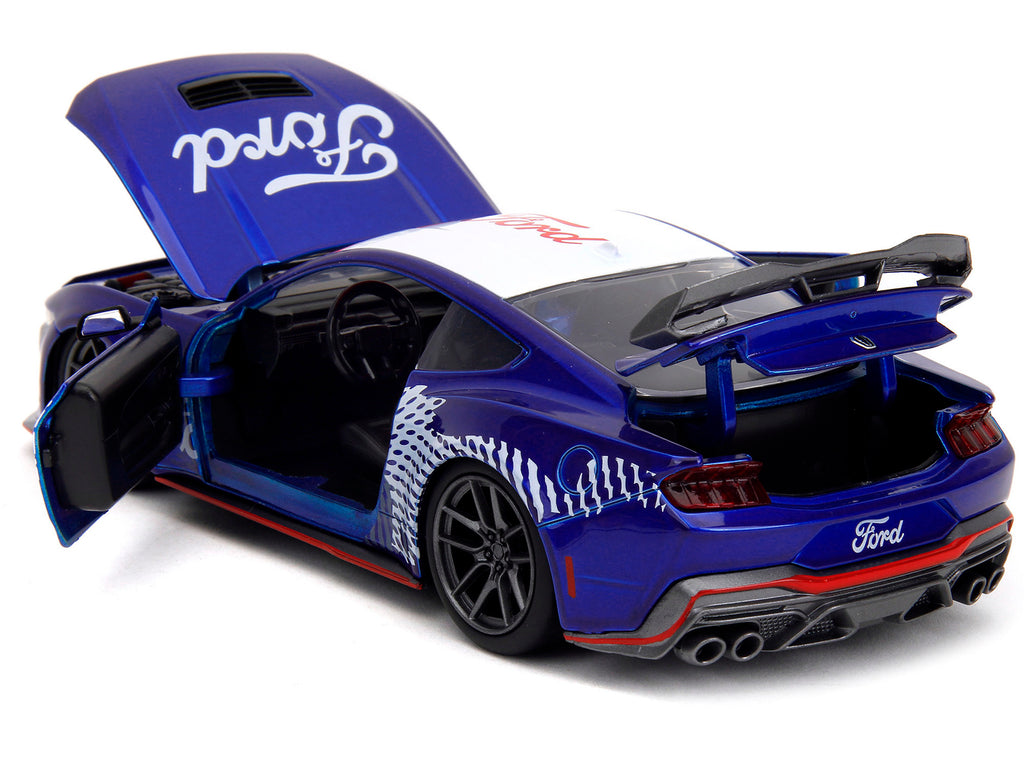 2024 Ford Mustang Dark Horse Candy Blue with White Top and "Mustang Horse Graphics" "Bigtime Muscle" Series 1/24 Diecast Model Car by Jada - image 4