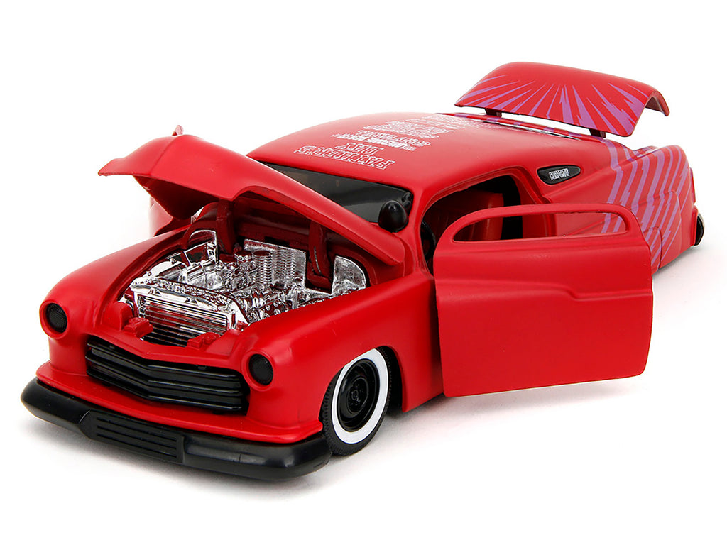 1951 Mercury Matt Red with Purple Stripes and Creep Diecast Figure "Creepshow" (1982) Movie "Hollywood Rides" Series 1/24 Diecast Model Car by Jada - image 3
