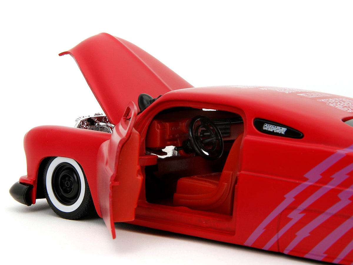1951 Mercury Matt Red with Purple Stripes and Creep Diecast Figure "Creepshow" (1982) Movie "Hollywood Rides" Series 1/24 Diecast Model Car by Jada - image 4