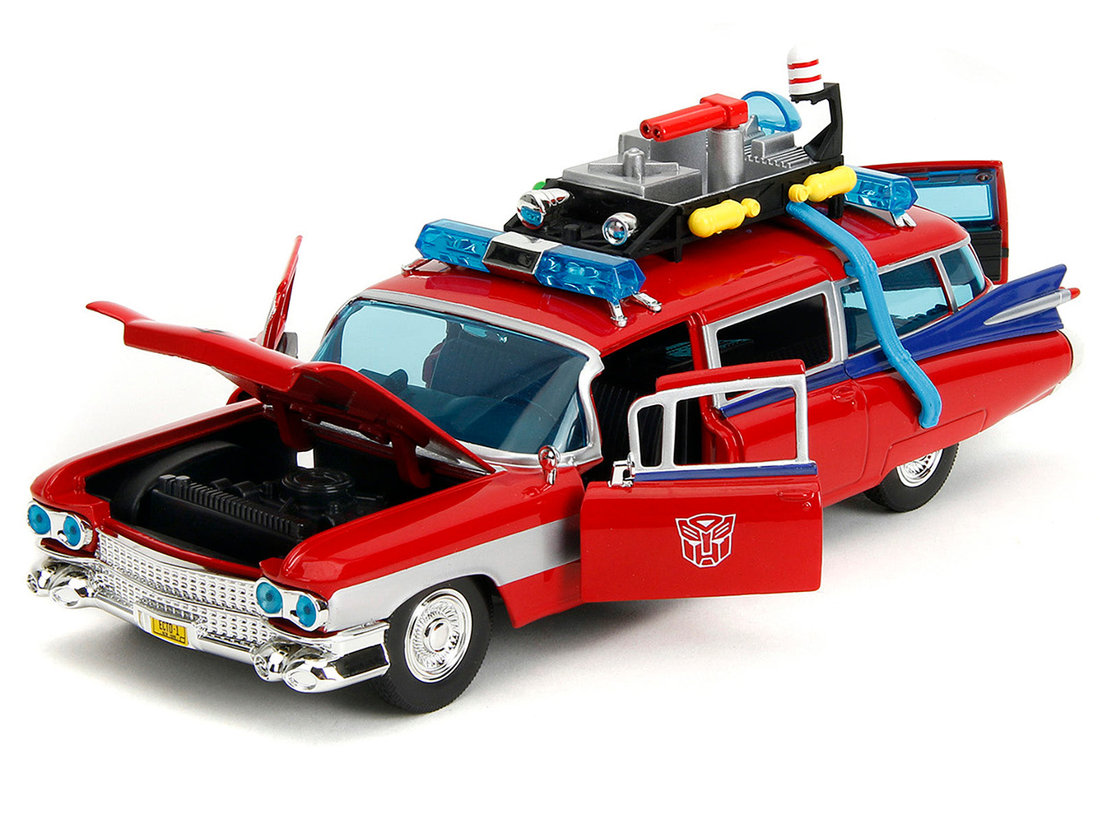 1959 Cadillac Ambulance Ecto-1 Red "Transformers" TV Series - "Ghostbusters" (1984) Movie Crossover "Hollywood Rides" Series 1/24 Diecast Model Car by Jada - image 2