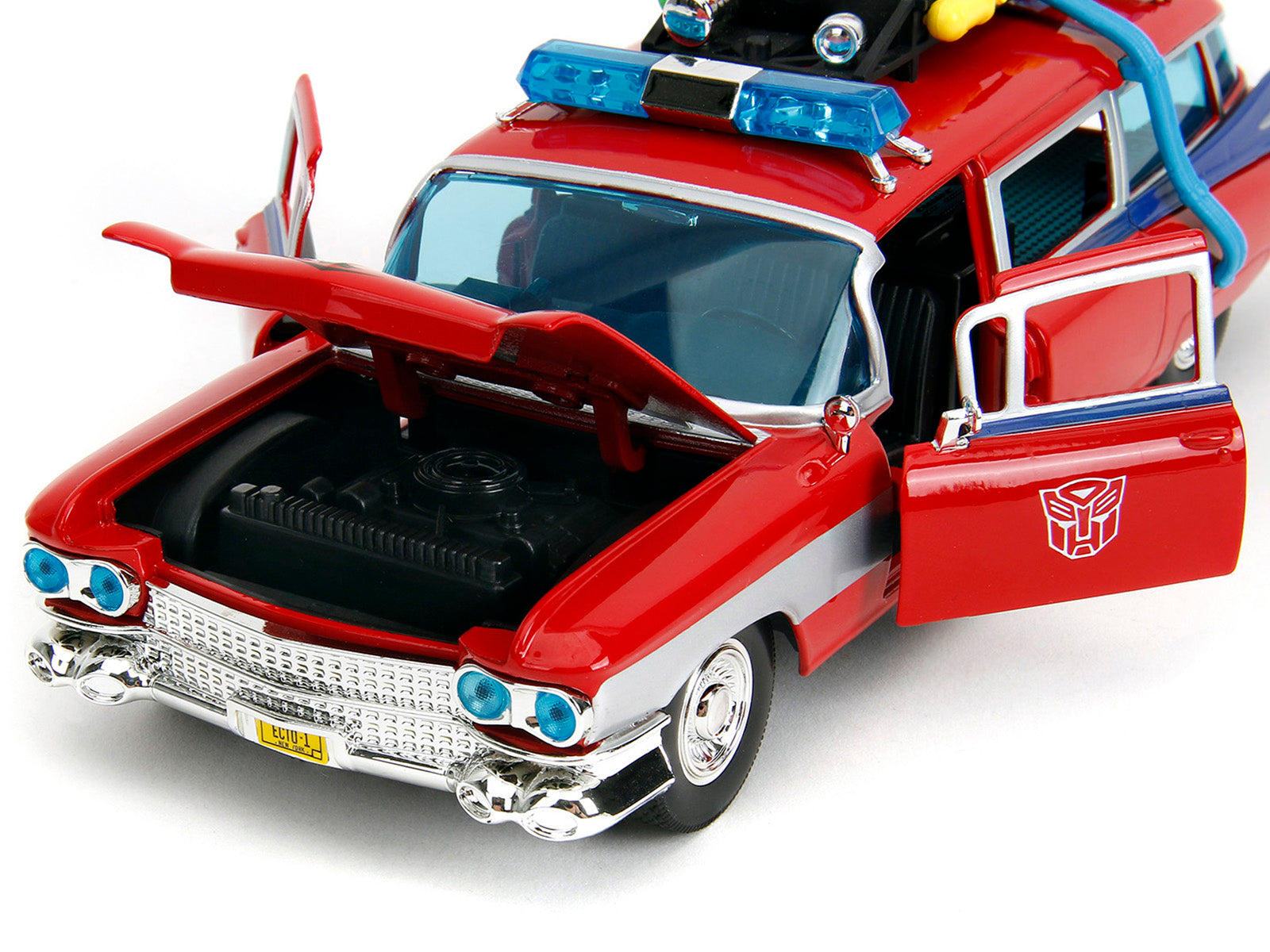 1959 Cadillac Ambulance Ecto-1 Red "Transformers" TV Series - "Ghostbusters" (1984) Movie Crossover "Hollywood Rides" Series 1/24 Diecast Model Car by Jada - image 3