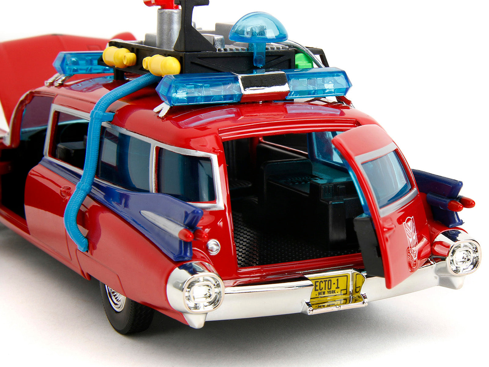 1959 Cadillac Ambulance Ecto-1 Red "Transformers" TV Series - "Ghostbusters" (1984) Movie Crossover "Hollywood Rides" Series 1/24 Diecast Model Car by Jada - image 5