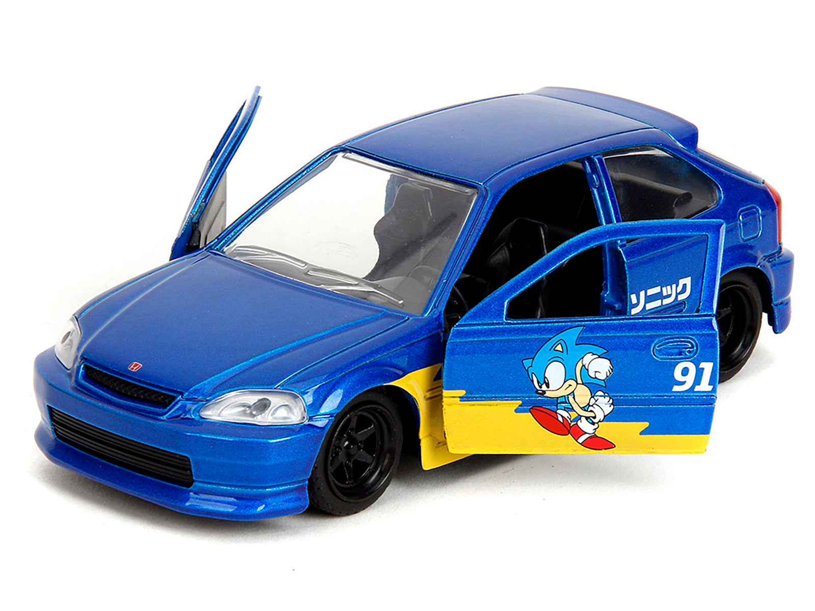 1997 Honda Civic Type R Blue Metallic with Graphics "Sonic the Hedgehog" (1991) Video Game "Hollywood Rides" Series 1/32 Diecast Model Car by Jada - image 2