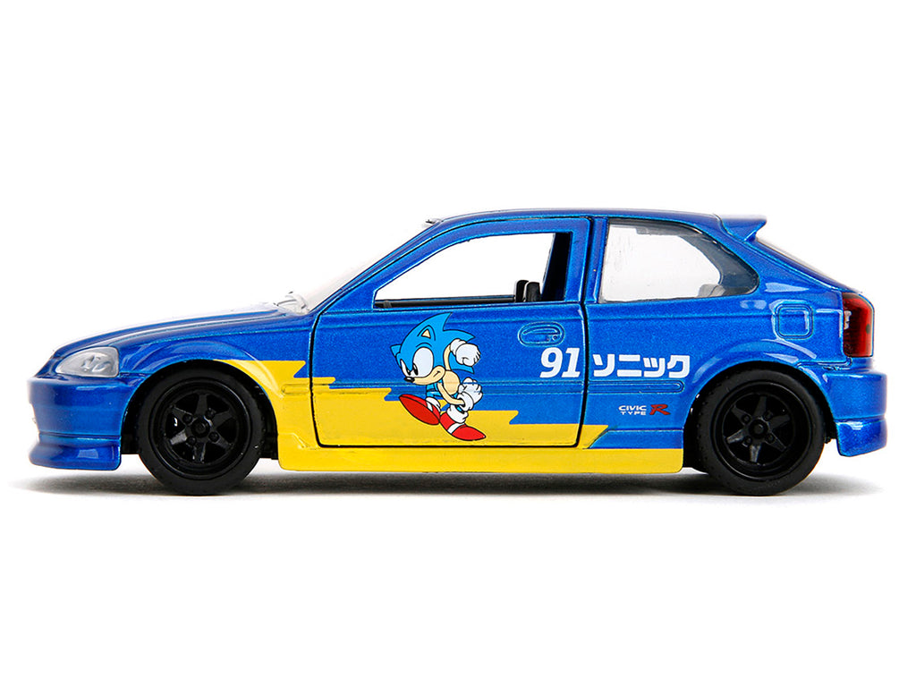 1997 Honda Civic Type R Blue Metallic with Graphics "Sonic the Hedgehog" (1991) Video Game "Hollywood Rides" Series 1/32 Diecast Model Car by Jada - image 3