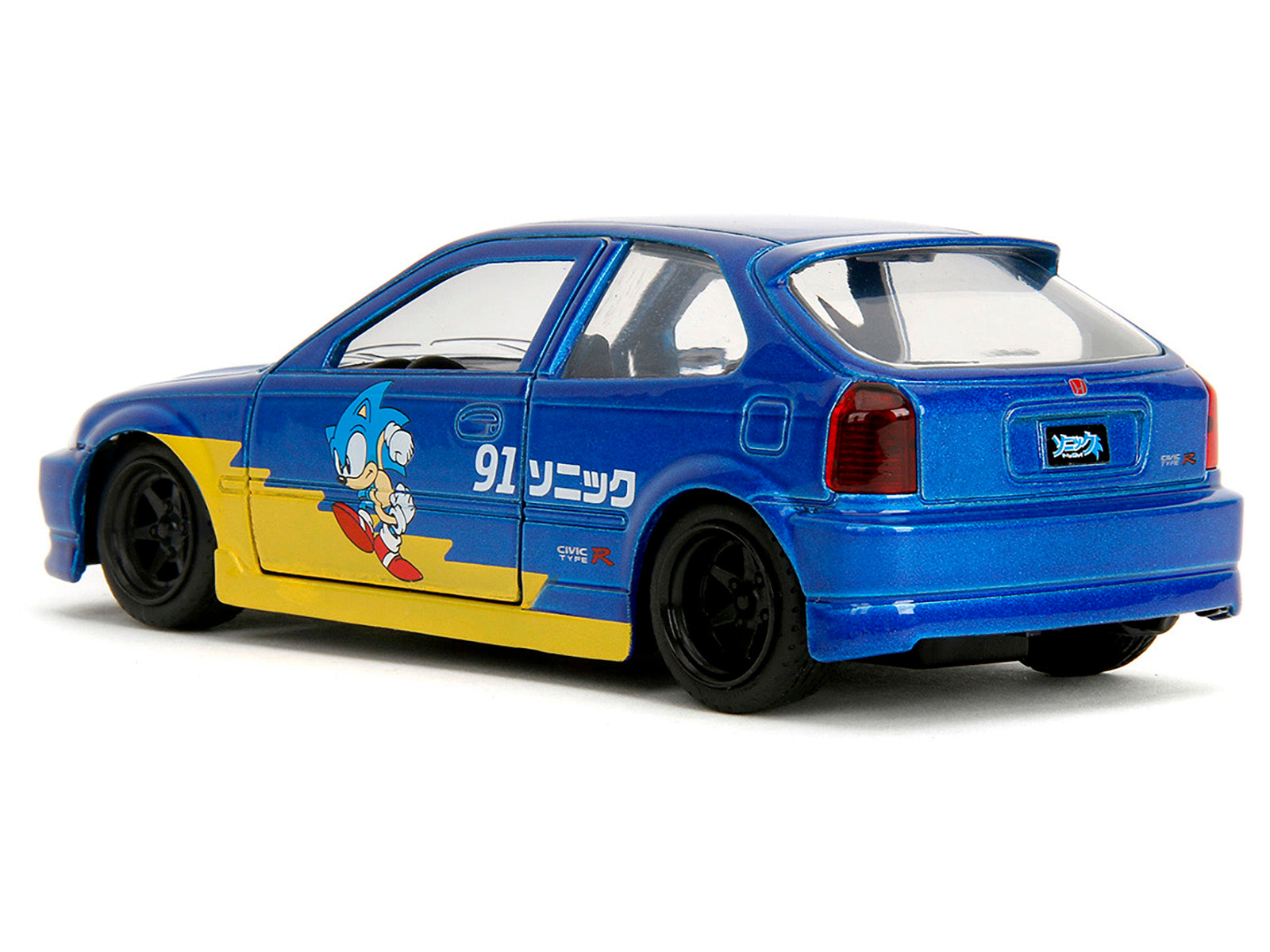 1997 Honda Civic Type R Blue Metallic with Graphics "Sonic the Hedgehog" (1991) Video Game "Hollywood Rides" Series 1/32 Diecast Model Car by Jada - image 5