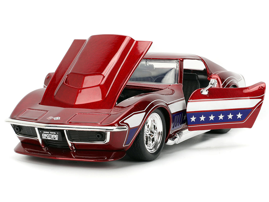 1969 Chevrolet Corvette Stingray ZL1 Red Metallic with Stars and Stripes Graphics "Bigtime Muscle" Series 1/24 Diecast Model Car by Jada - image 2