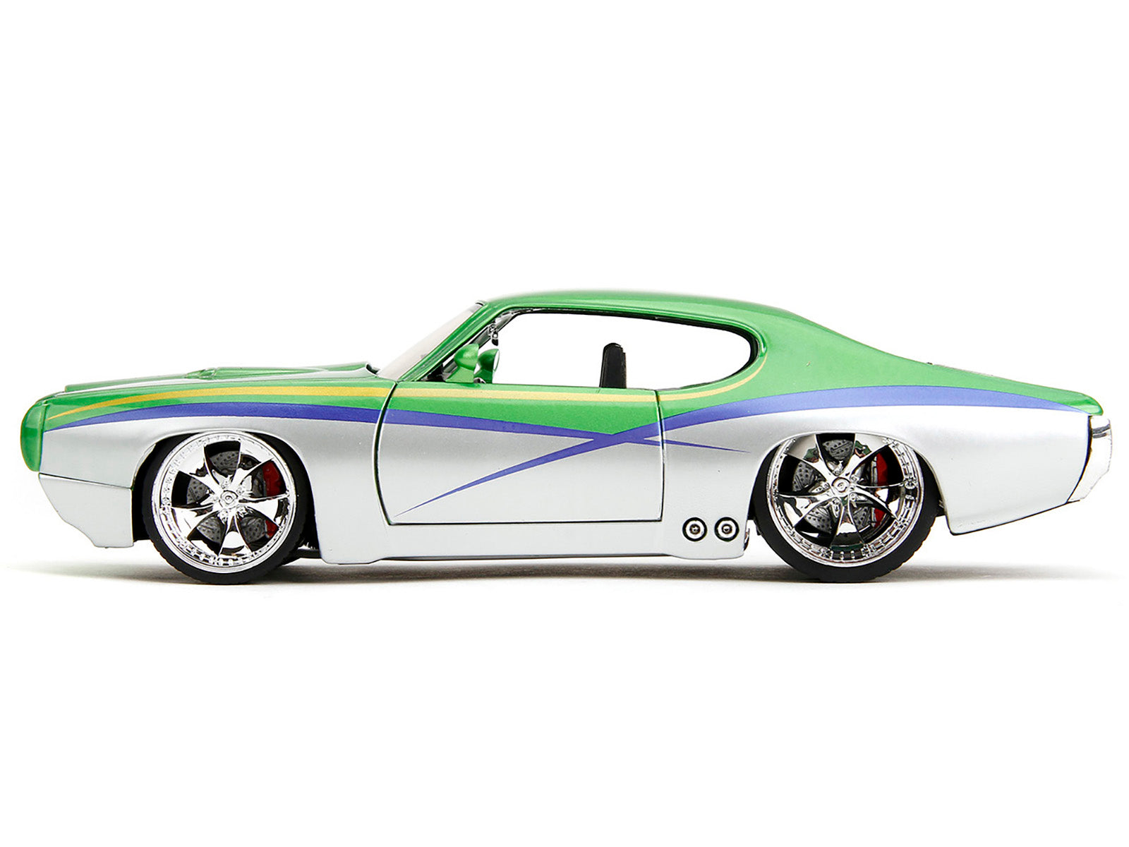 1969 Pontiac GTO Judge Green Metallic and Silver with Stripes "Bigtime Muscle" Series 1/24 Diecast Model Car by Jada - image 3