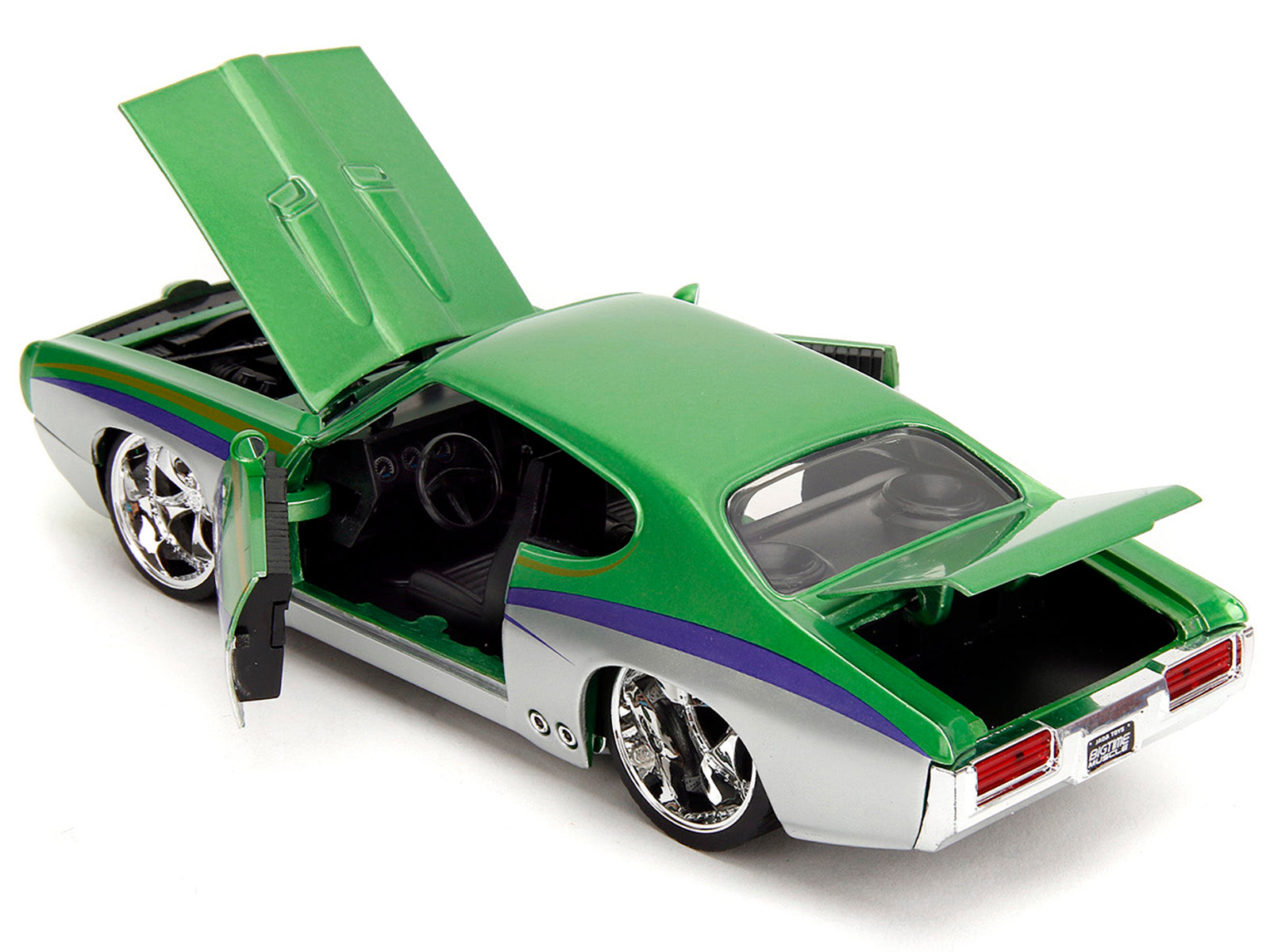 1969 Pontiac GTO Judge Green Metallic and Silver with Stripes "Bigtime Muscle" Series 1/24 Diecast Model Car by Jada - image 4