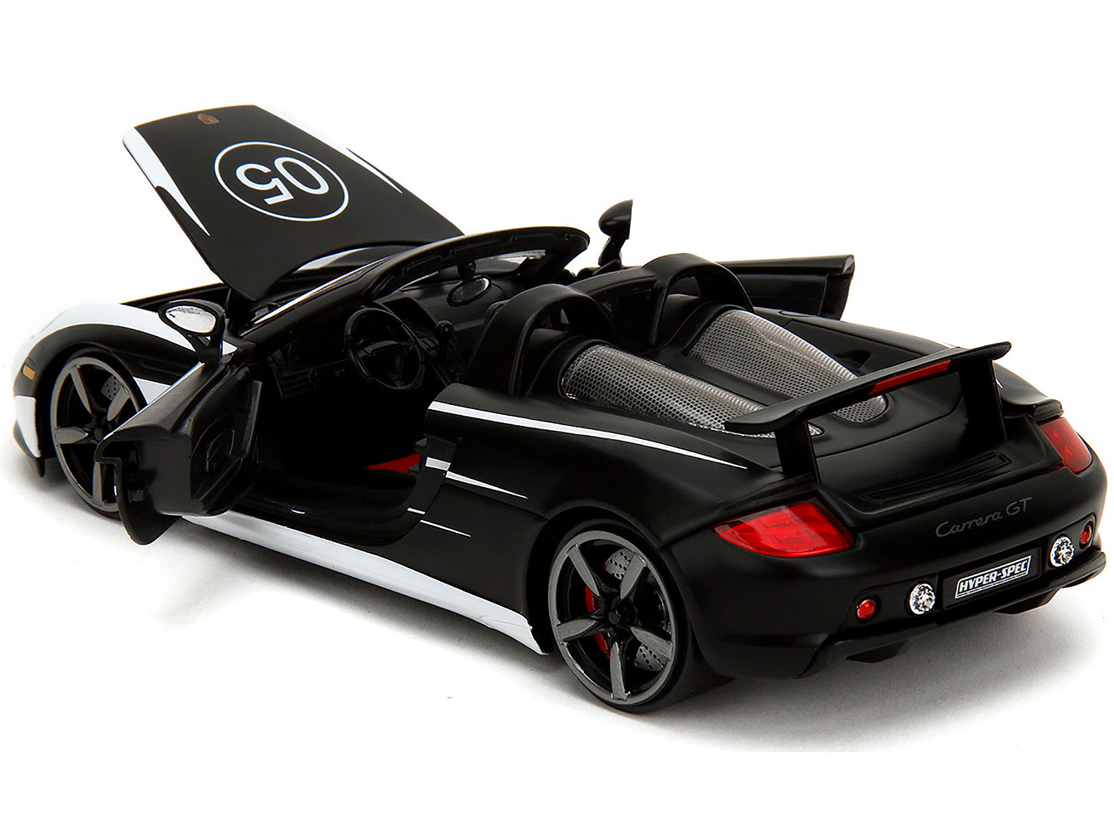 Porsche Carrera GT Convertible #05 Black with White Graphics "Hyper-Spec" Series 1/24 Diecast Model Car by Jada - image 4