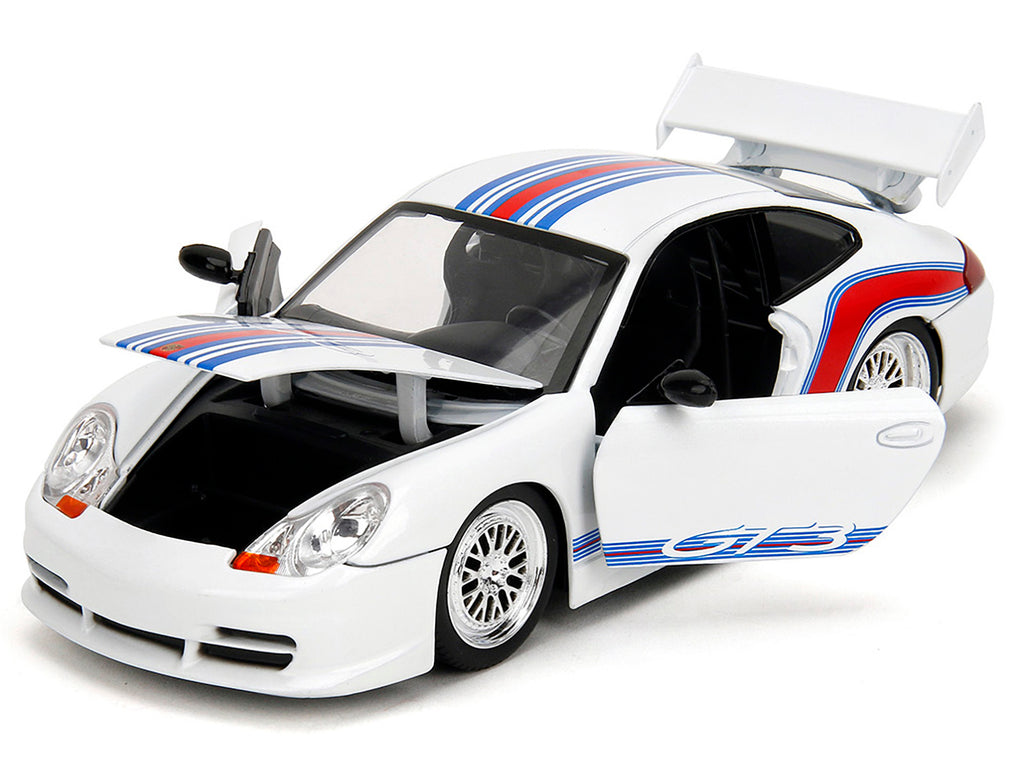 Porsche 911 GT3 (996) White with Red and Blue Stripes "Hyper-Spec" Series 1/24 Diecast Model Car by Jada - image 2
