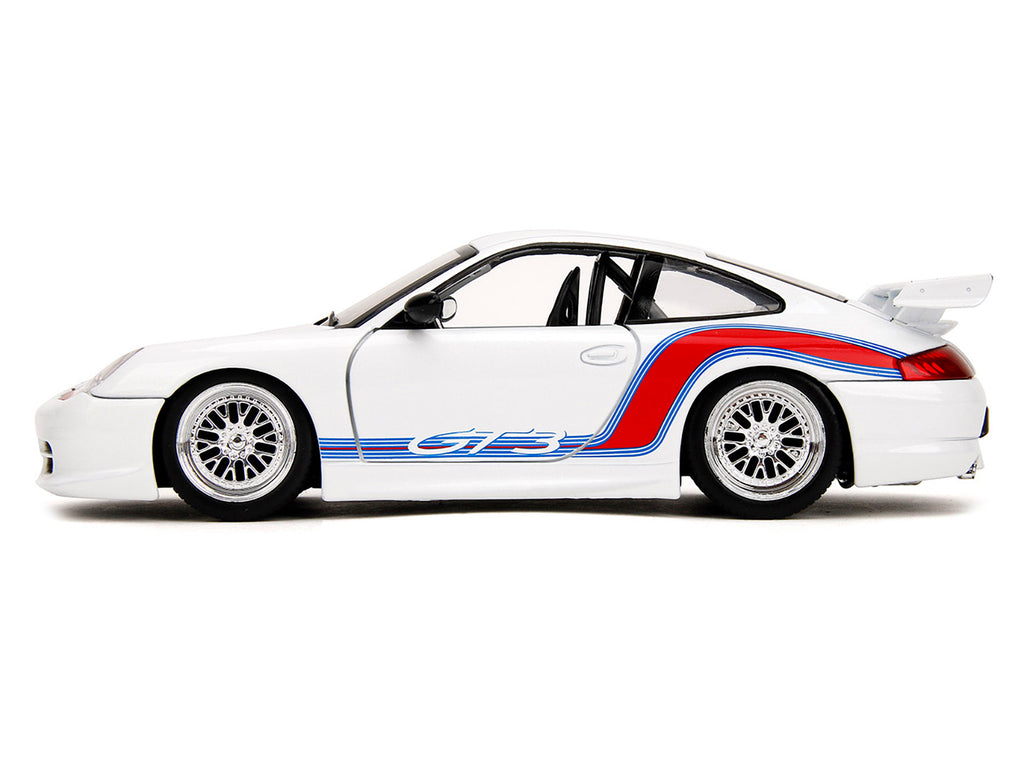 Porsche 911 GT3 (996) White with Red and Blue Stripes "Hyper-Spec" Series 1/24 Diecast Model Car by Jada - image 3