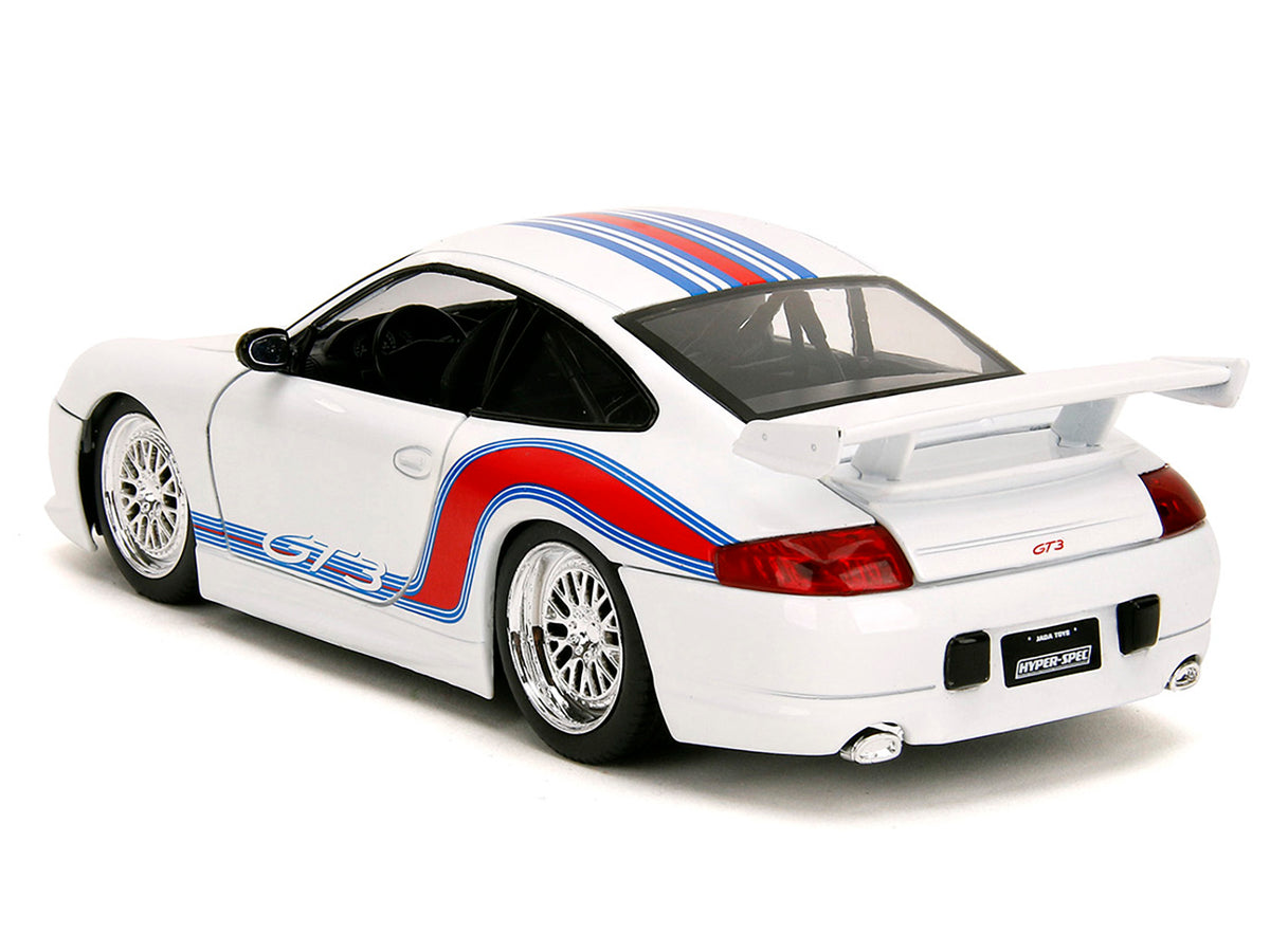 Porsche 911 GT3 (996) White with Red and Blue Stripes "Hyper-Spec" Series 1/24 Diecast Model Car by Jada - image 5