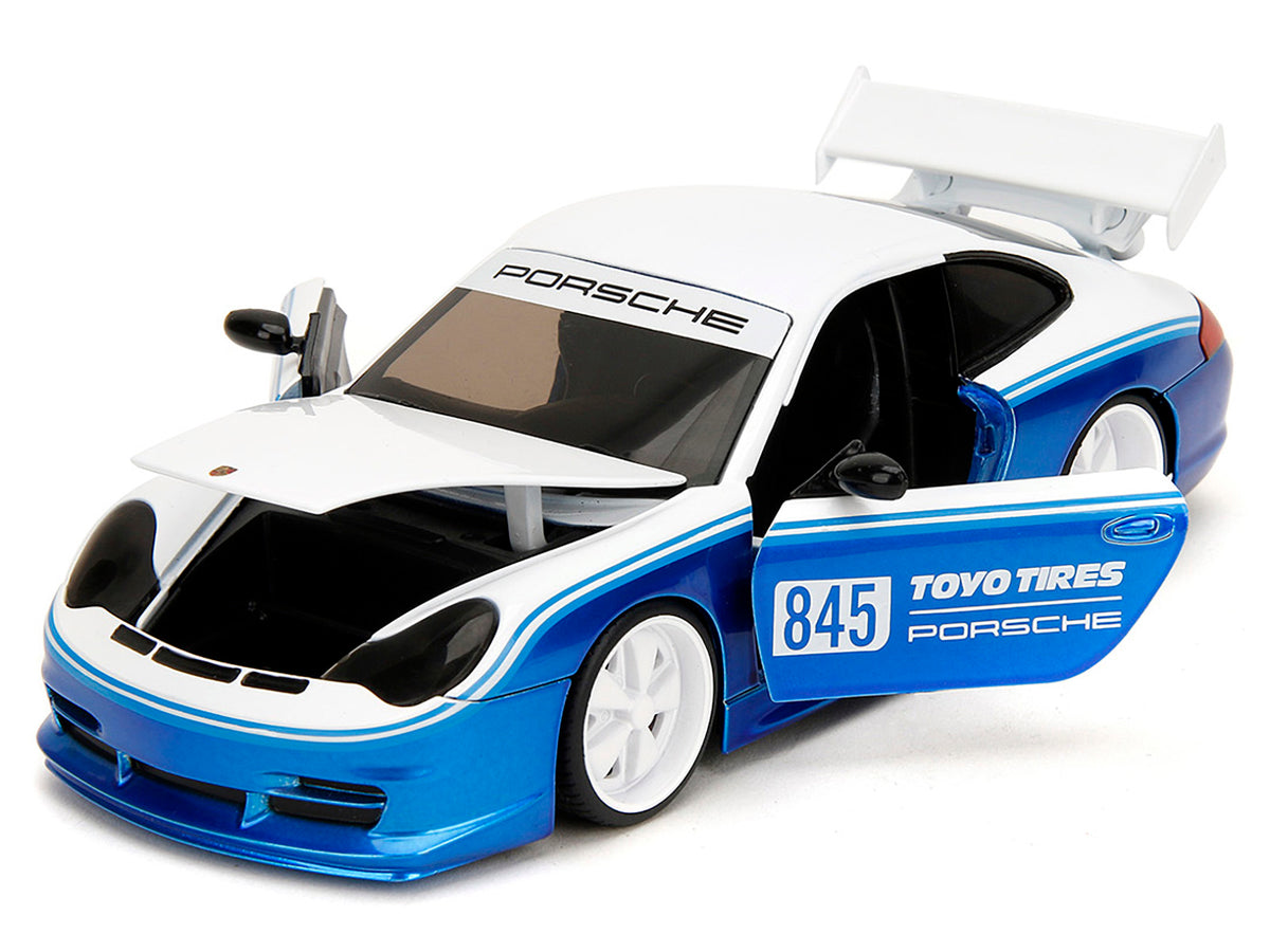 Porsche 911 GT3 RS (996) #845 White and Blue Metallic "Toyo Tires" "Hyper-Spec" Series 1/24 Diecast Model Car by Jada - image 2