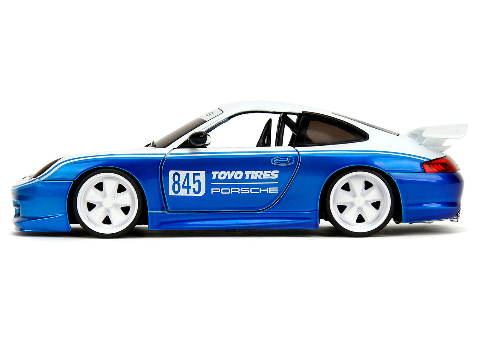Porsche 911 GT3 RS (996) #845 White and Blue Metallic "Toyo Tires" "Hyper-Spec" Series 1/24 Diecast Model Car by Jada - image 3