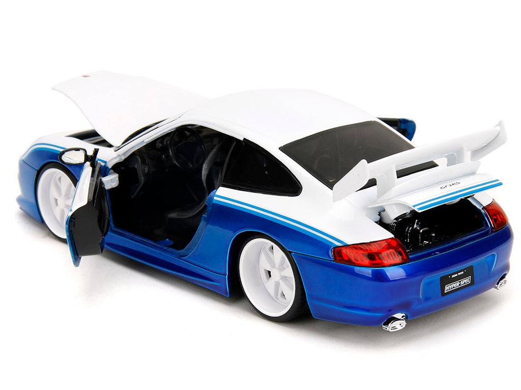 Porsche 911 GT3 RS (996) #845 White and Blue Metallic "Toyo Tires" "Hyper-Spec" Series 1/24 Diecast Model Car by Jada - image 4