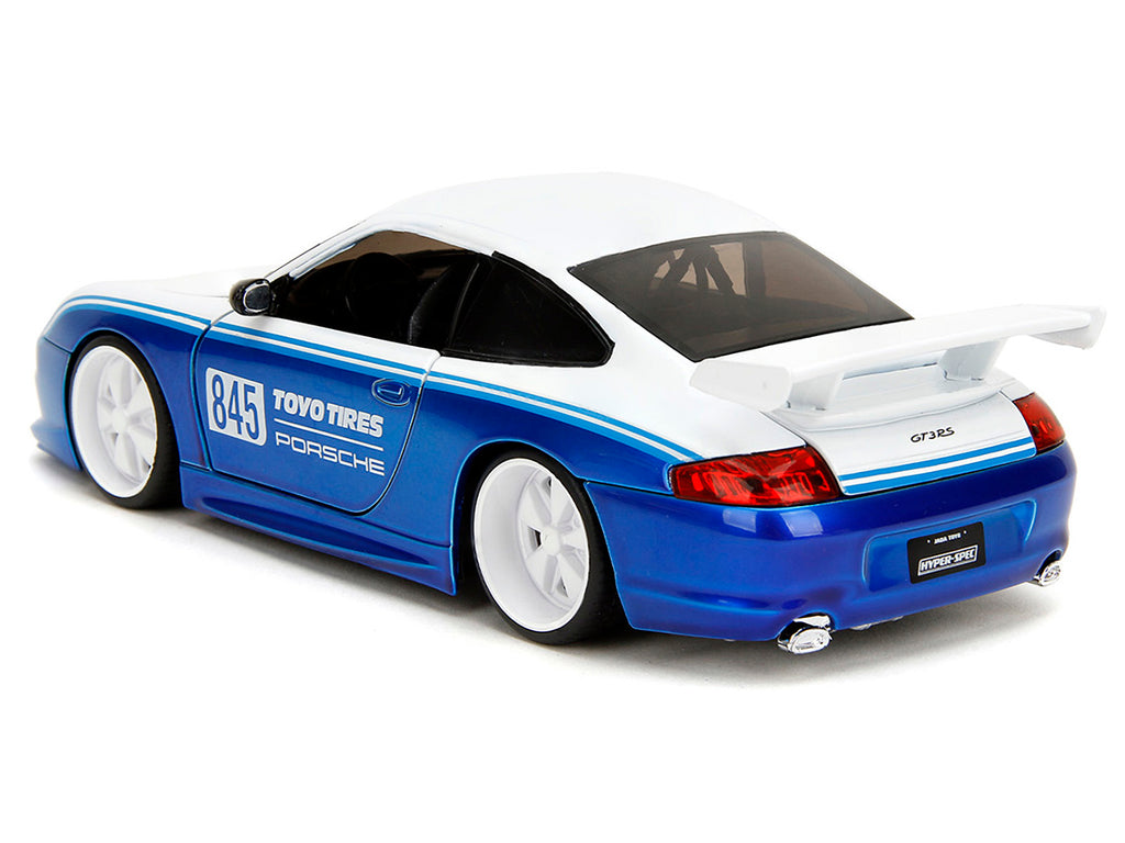 Porsche 911 GT3 RS (996) #845 White and Blue Metallic "Toyo Tires" "Hyper-Spec" Series 1/24 Diecast Model Car by Jada - image 5