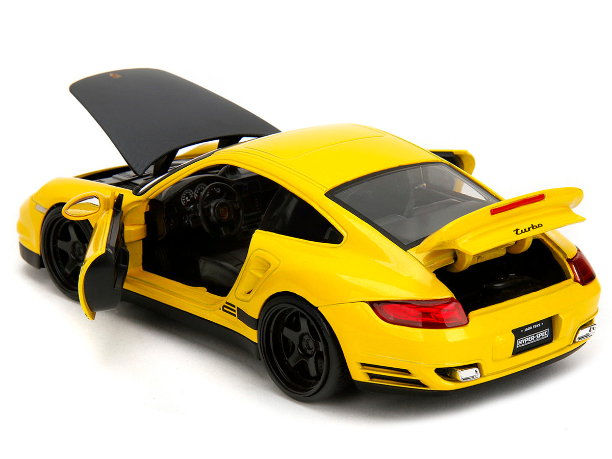 Porsche 911 Turbo (997) Yellow with Carbon Hood "Hyper-Spec" Series 1/24 Diecast Model Car by Jada - image 4