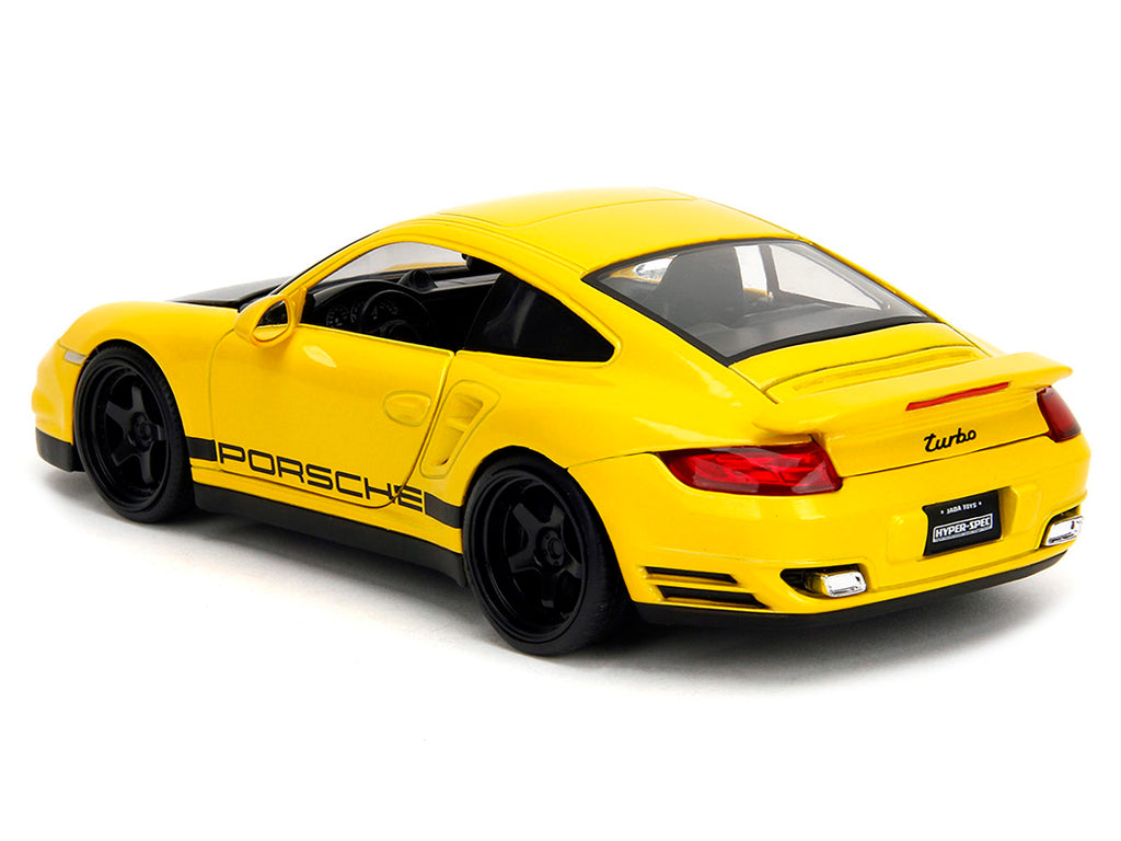 Porsche 911 Turbo (997) Yellow with Carbon Hood "Hyper-Spec" Series 1/24 Diecast Model Car by Jada - image 5
