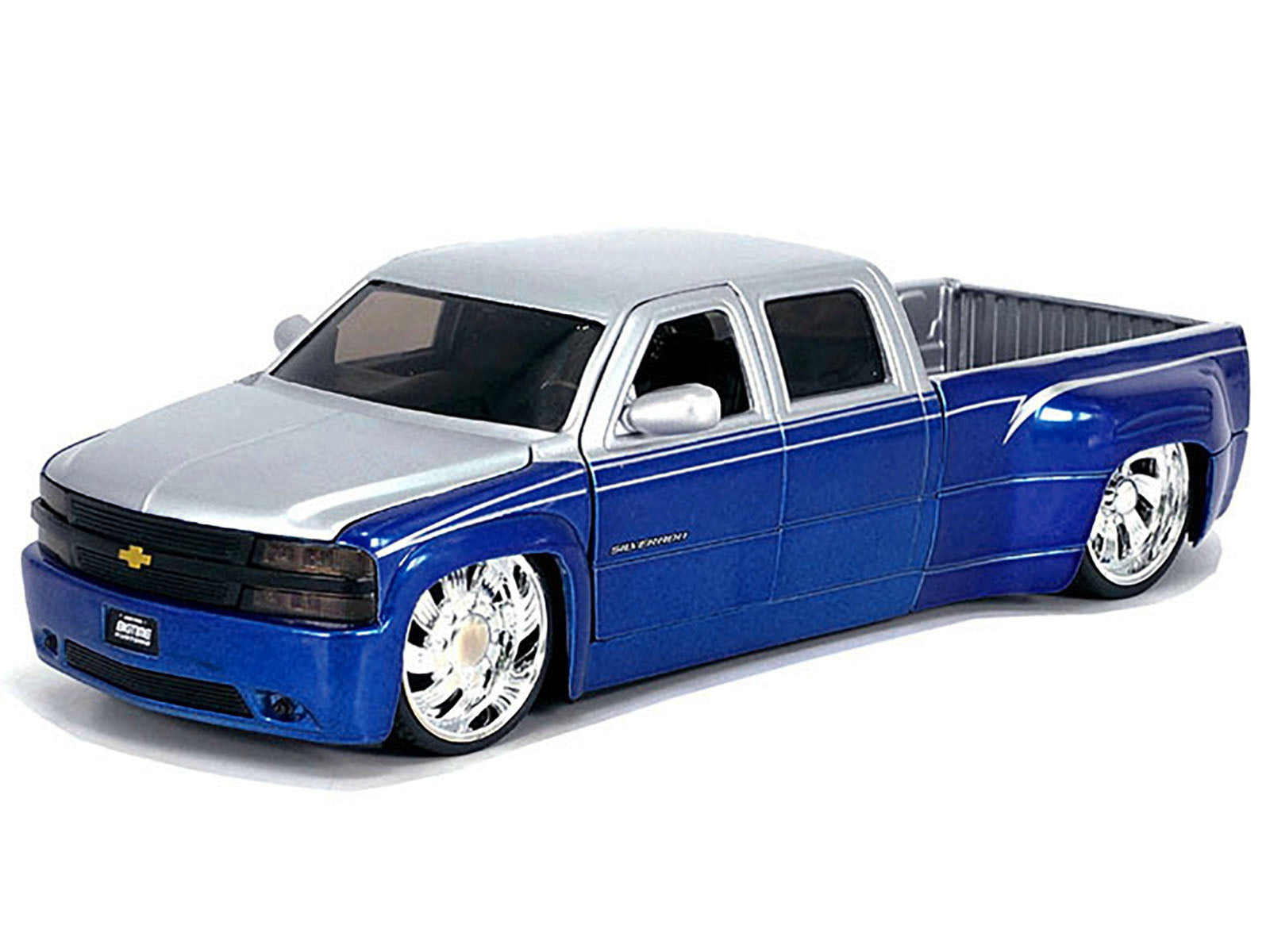 1999 Chevrolet Silverado Dually Pickup Truck Blue Metallic and Silver with Custom KMC Wheels "Just Trucks" Series 1/24 Diecast Model Car by Jada - image 2