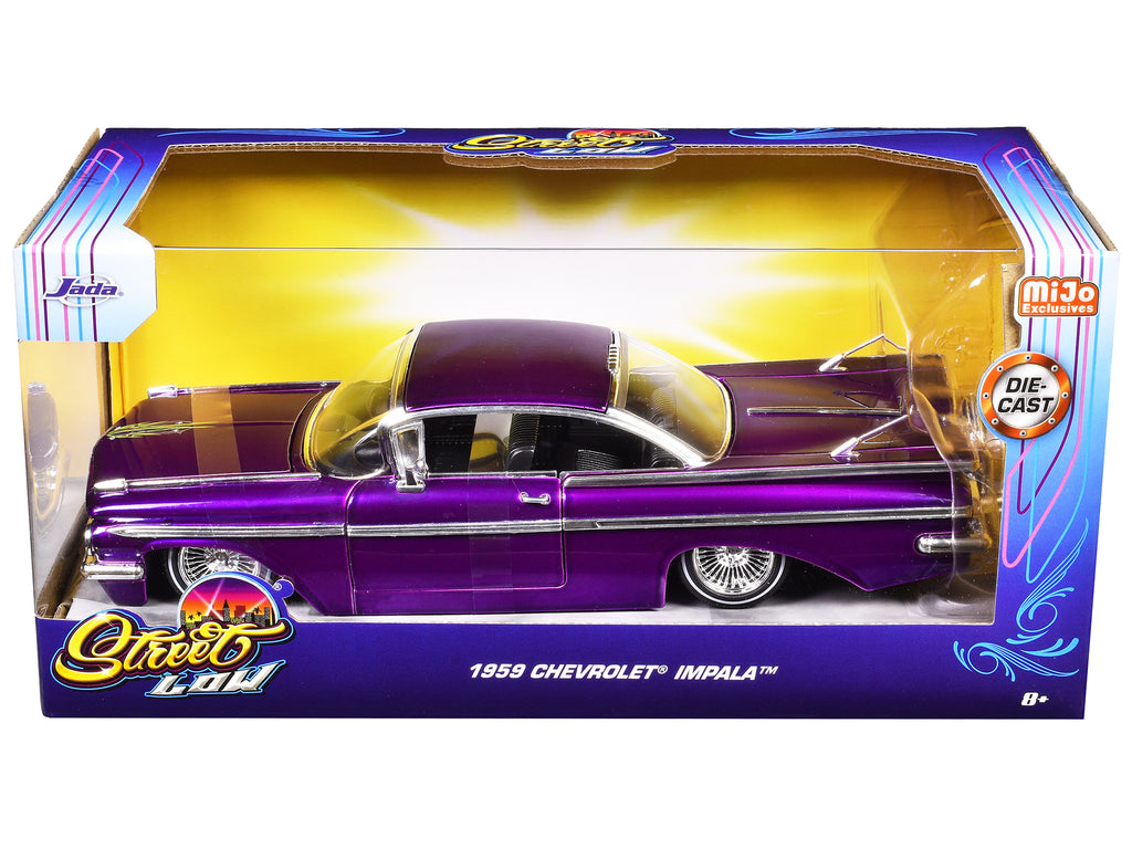 1959 Chevrolet Impala Lowrider Candy Purple with Wire Wheels "Street Low" Series 1/24 Diecast Model Car by Jada - image 3