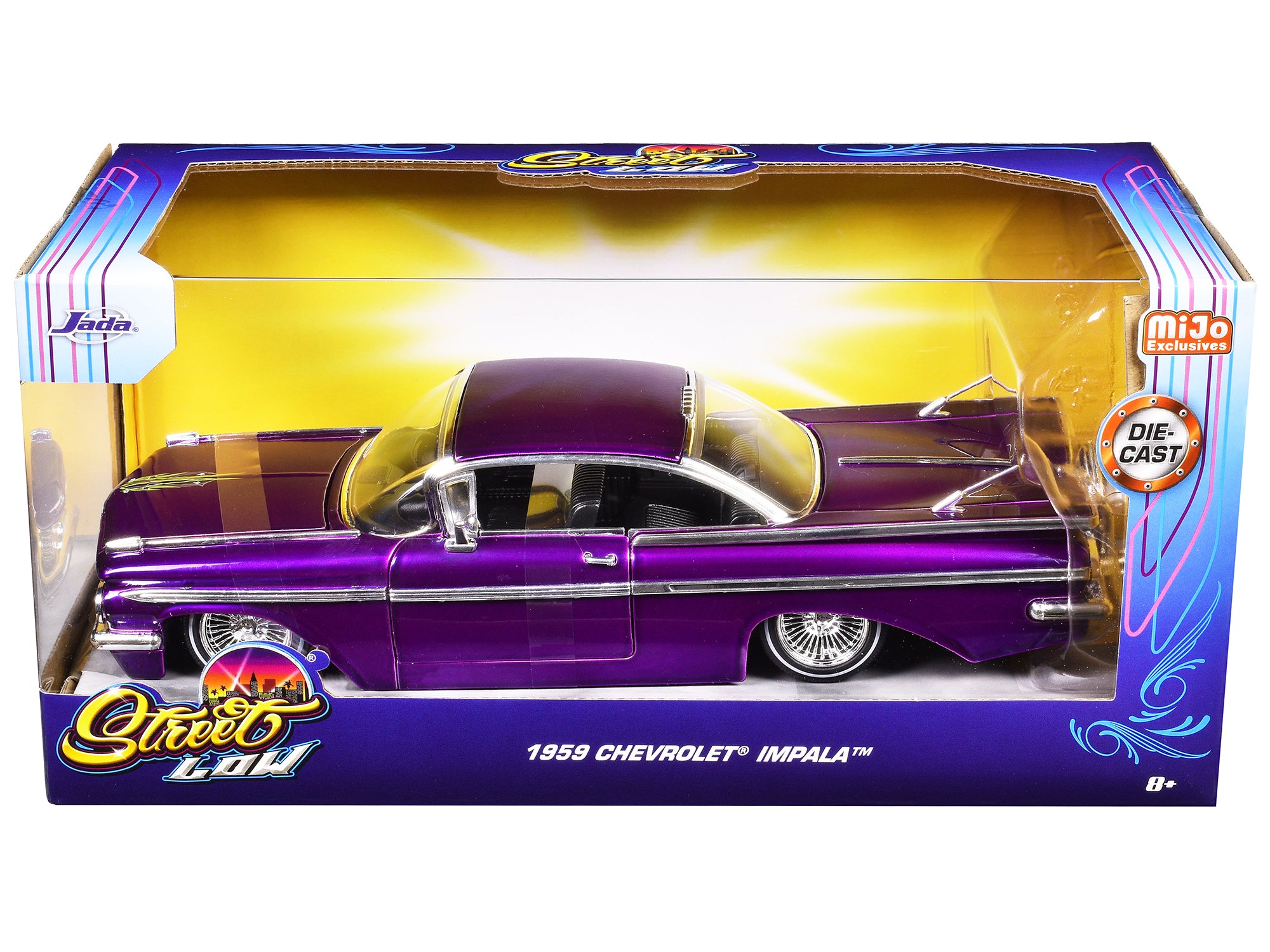 1959 Chevrolet Impala Lowrider Candy Purple with Wire Wheels "Street Low" Series 1/24 Diecast Model Car by Jada - image 3