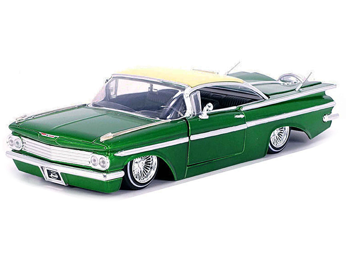 1959 Chevrolet Impala Lowrider Green Metallic with Cream Top and Wire Wheels "Street Low" Series 1/24 Diecast Model Car by Jada - image 2