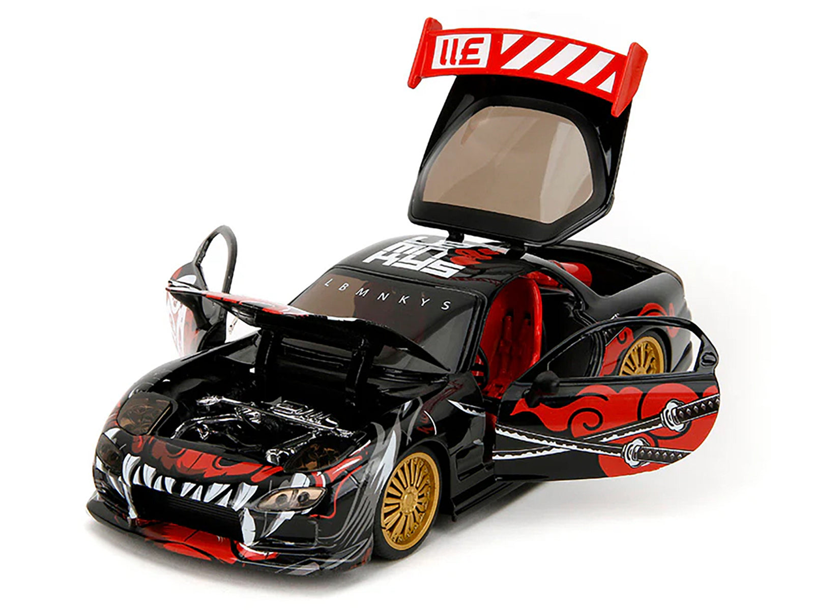1993 Mazda RX-7 Black with Graphics "Lab Monkeys" with Saru Diecast Figure "Hollywood Rides" Series 1/24 Diecast Model Car by Jada - image 2