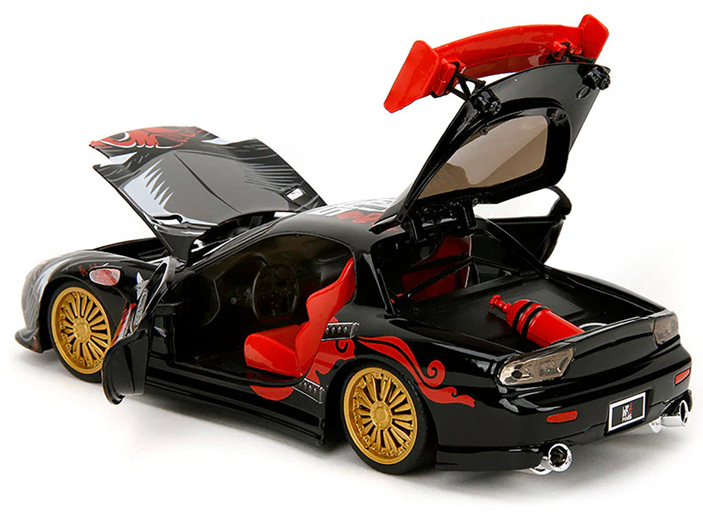 1993 Mazda RX-7 Black with Graphics "Lab Monkeys" with Saru Diecast Figure "Hollywood Rides" Series 1/24 Diecast Model Car by Jada - image 3