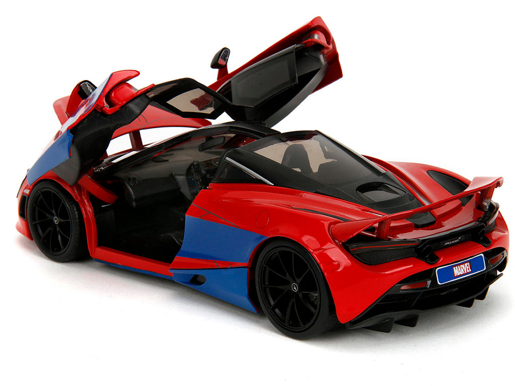 McLaren 720S Red and Blue with Black Top and Graphics and Spider-Man Diecast Figure "Marvel Spider-Man" "Hollywood Rides" Series 1/24 Diecast Model Car by Jada - image 4