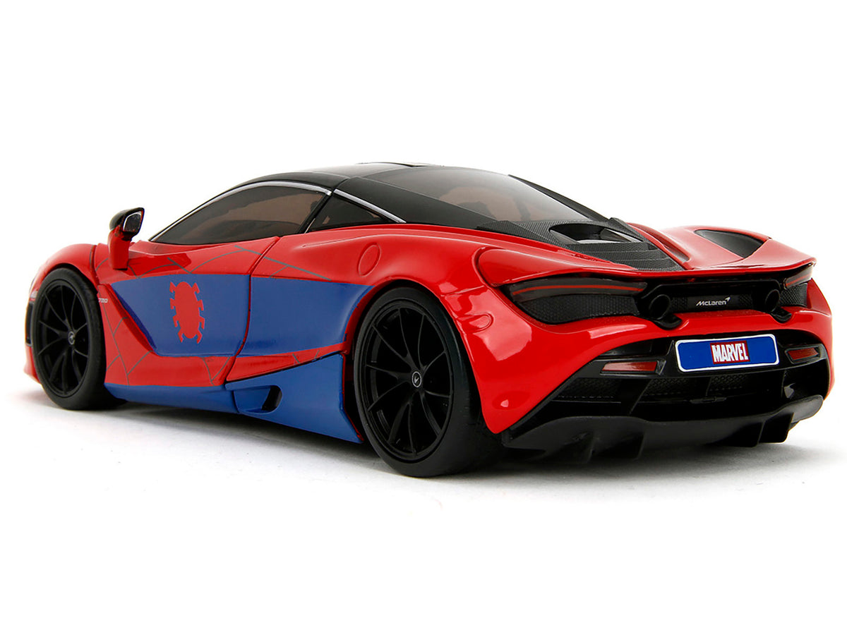 McLaren 720S Red and Blue with Black Top and Graphics and Spider-Man Diecast Figure "Marvel Spider-Man" "Hollywood Rides" Series 1/24 Diecast Model Car by Jada - image 5