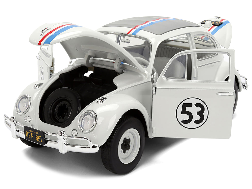 Volkswagen Beetle #53 "Herbie" White with Stripes "The Love Bug" (1968) Movie with Extra Wheels 1/24 Diecast Model Car by Jada - image 2